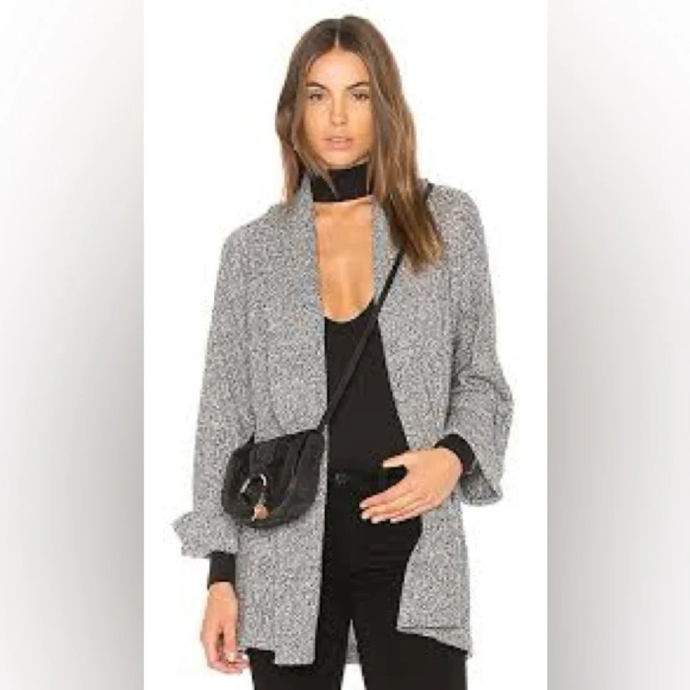Splendid Briarwood Open Front Wool Bland Knit Cardigan in Marled Gray XS